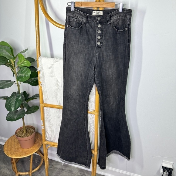 Free People Black Wide Leg Button Fly Pants sz 30 - Picture 2 of 5